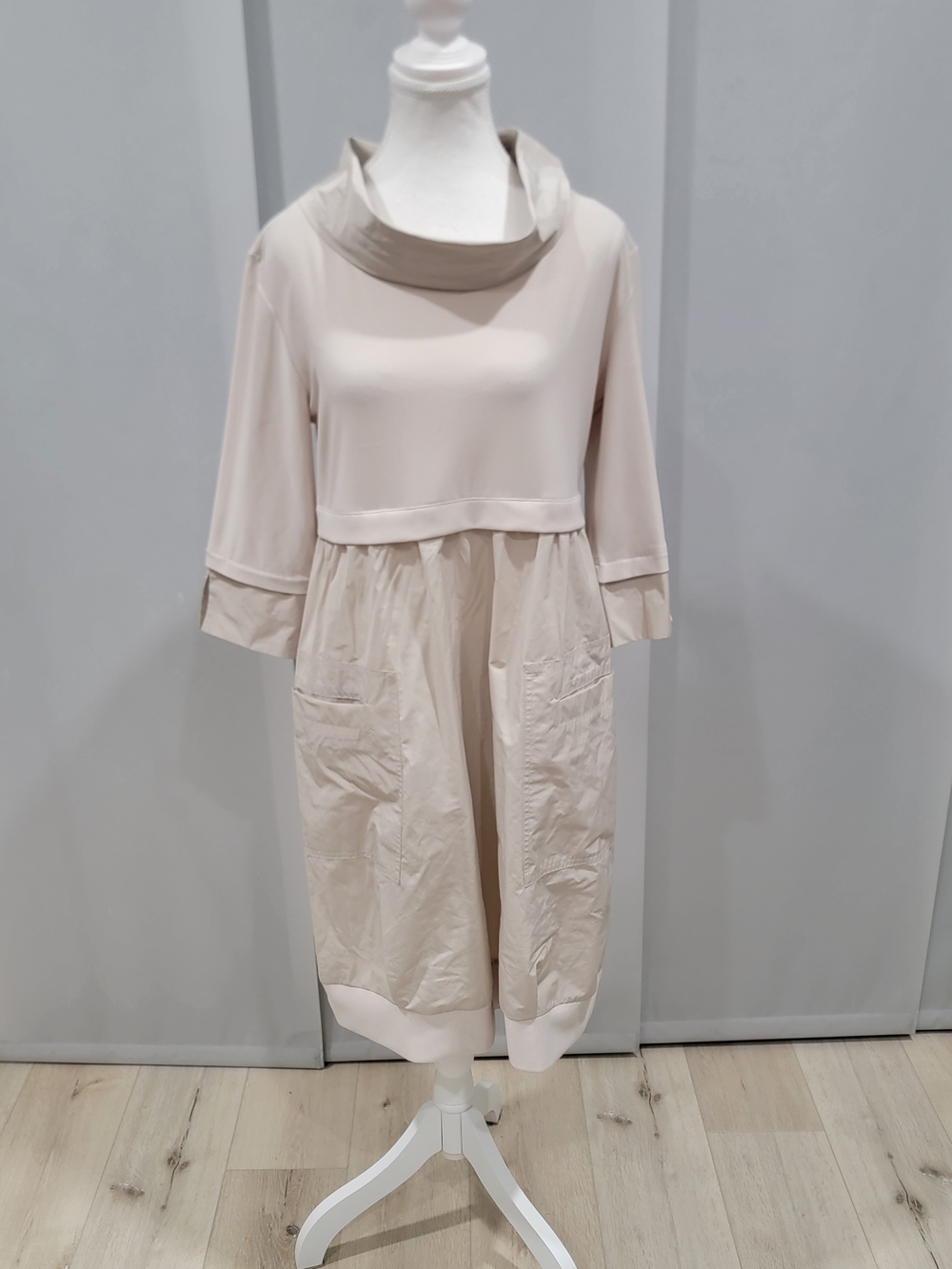 Elegant Cream Casual Midi Dress with Cowl Neck